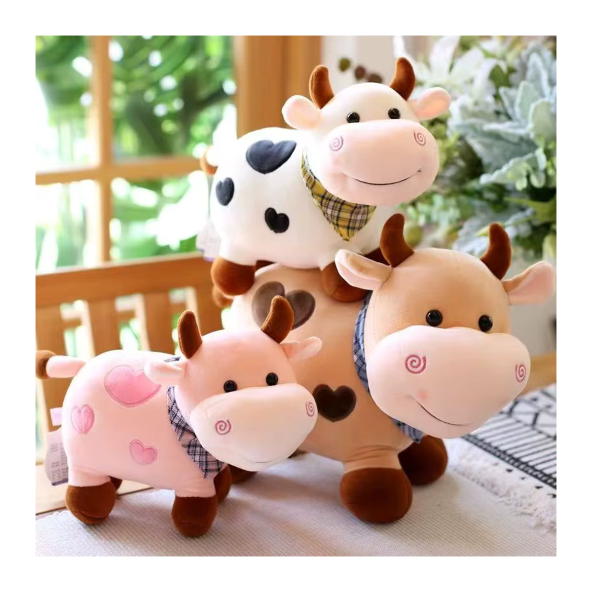 FANLU Kuscheltier Nette Kuh Plüschtier in Weiß und Rosa für Kinder - Bild 3