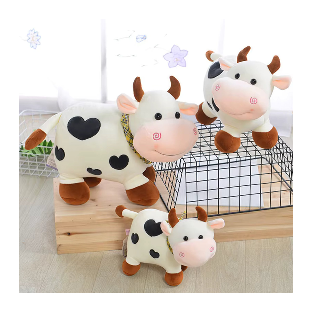 FANLU Kuscheltier Nette Kuh Plüschtier in Weiß und Rosa für Kinder - Bild 4