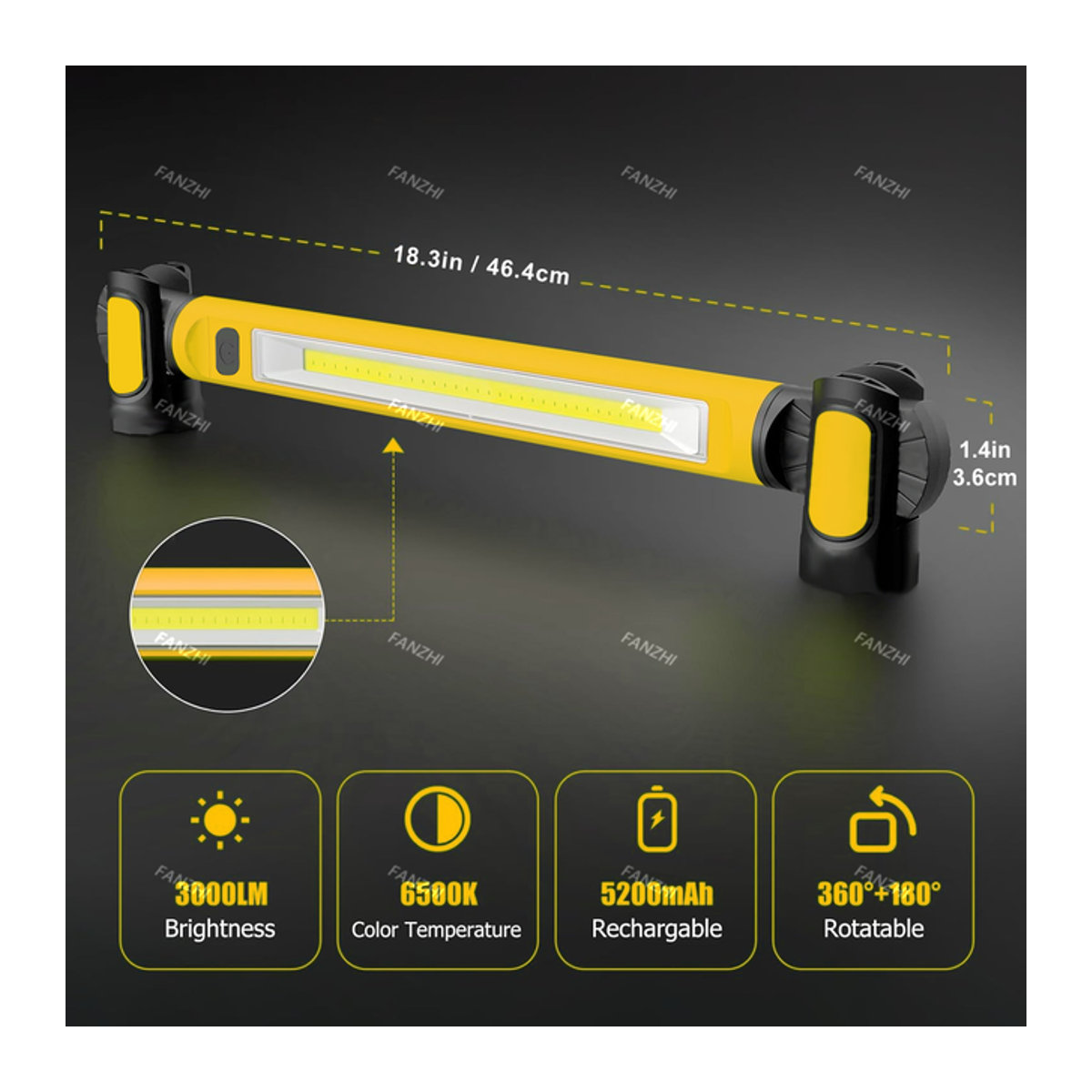 FANZHI Magnetisches Arbeitslicht mit 5200-mAh-Akku als Unterhauben-Arbeitslampenbalken für Autoreparaturen und Außenbeleuchtung - Bild 1