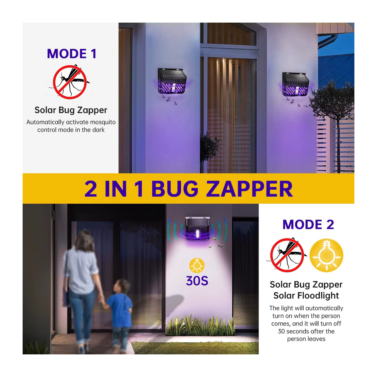 FANZHI Solar Bug Zapper Outdoor Moskito Mörder mit Bewegungssensor und Wasserdichtigkeit als Solar Powered Fliegenfalle für Garten und Hof - Bild 4
