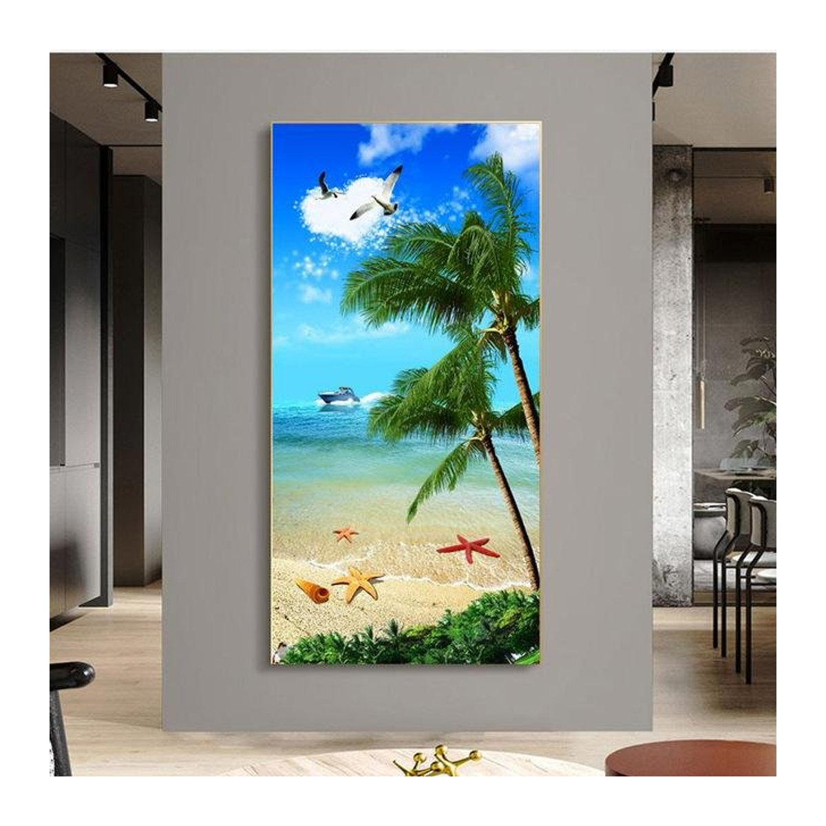 Fashion Art Museum Leinwand Wandbild Landschaft Sonnenuntergang am Strand mit Palmen, mehrfarbig, B: 150 cm, H: 50 cm - Bild 1