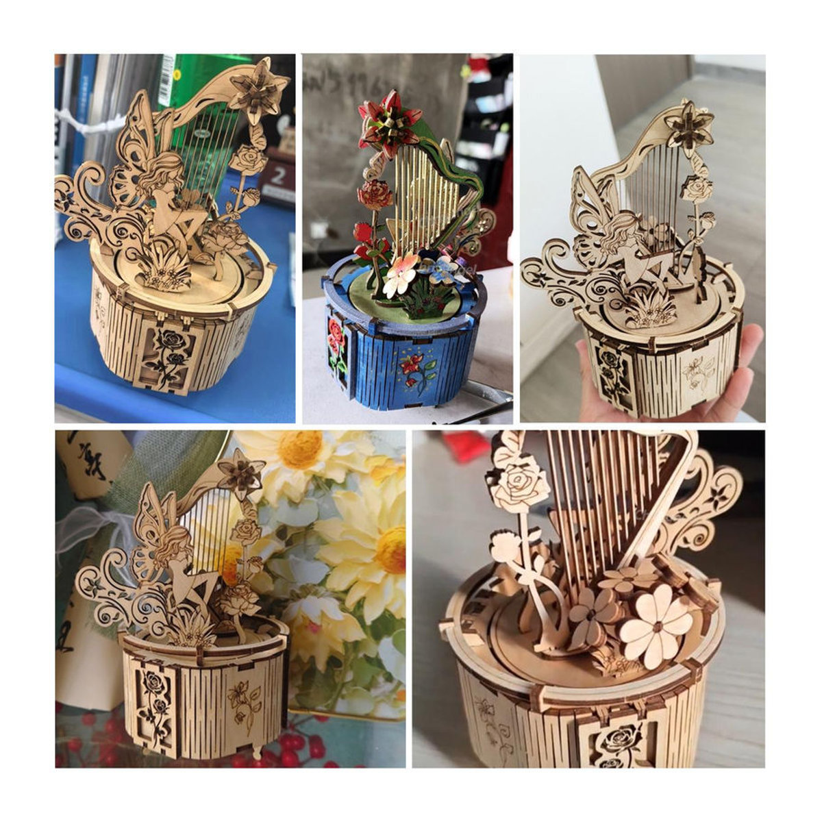 Fashnics 3D Holzpuzzle Mond und Stern als drehbare Spieluhr in Braun und Mehrfarbig als dekoratives Lernspielzeug für Kinder und Erwachsene - Bild 4