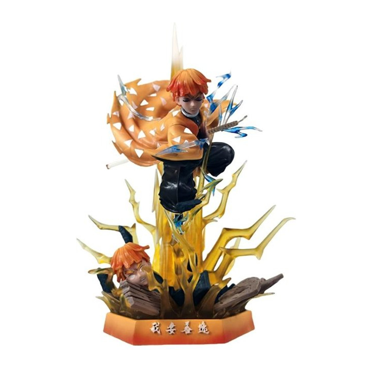 Fashnics Anime Demon Slayer Agatsuma Zenitsu Figur aus PVC, leuchtende Doppelkopf Skulptur, multicolor, Höhe: 32 cm - Bild 1