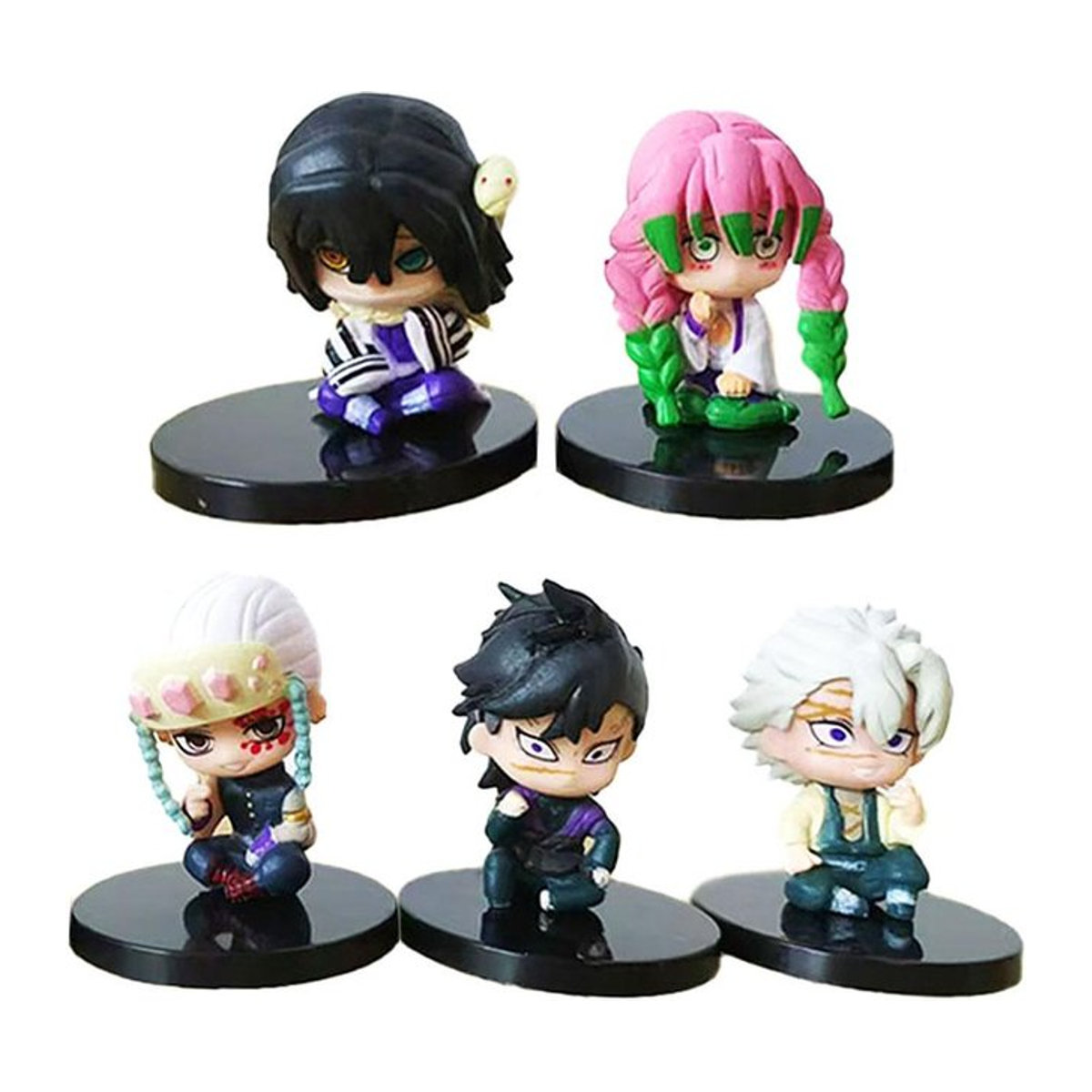 Fashnics Demon Slayer Anime-Figuren Set aus PVC, 5er-Set sitzende Geisterpuppen mit Tanjiro, Inosuke und Zenitsu in Multicolor - Bild 1