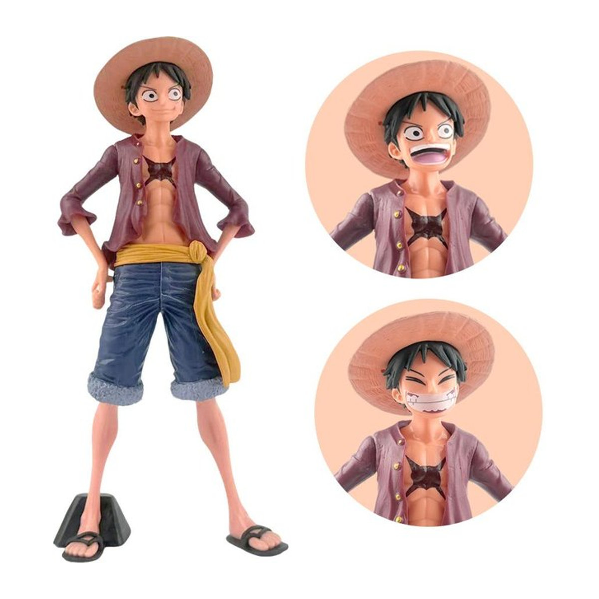 Fashnics One Piece Anime Figur Luffy mit drei wechselbaren Gesichtsausdrücken aus PVC, Multicolor - Bild 1