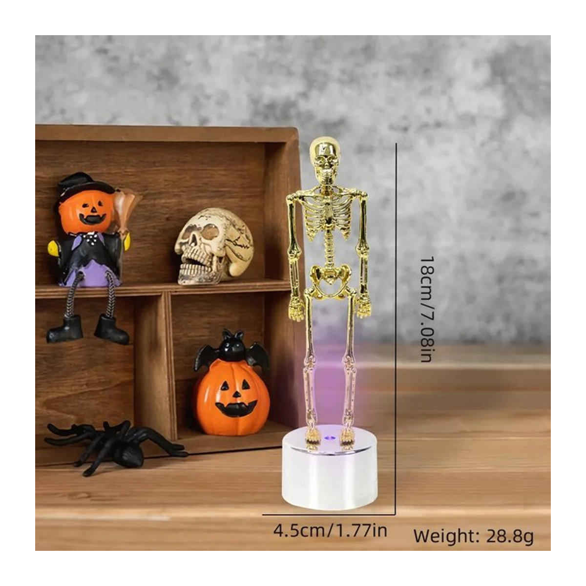 Fashnics Skelett-Figuren-Set mit LED-Licht in Gold, gotische Ganzkörper- und Totenkopf-Sammlerstücke aus Kunststoff für deine Desktop-Dekoration - Bild 1
