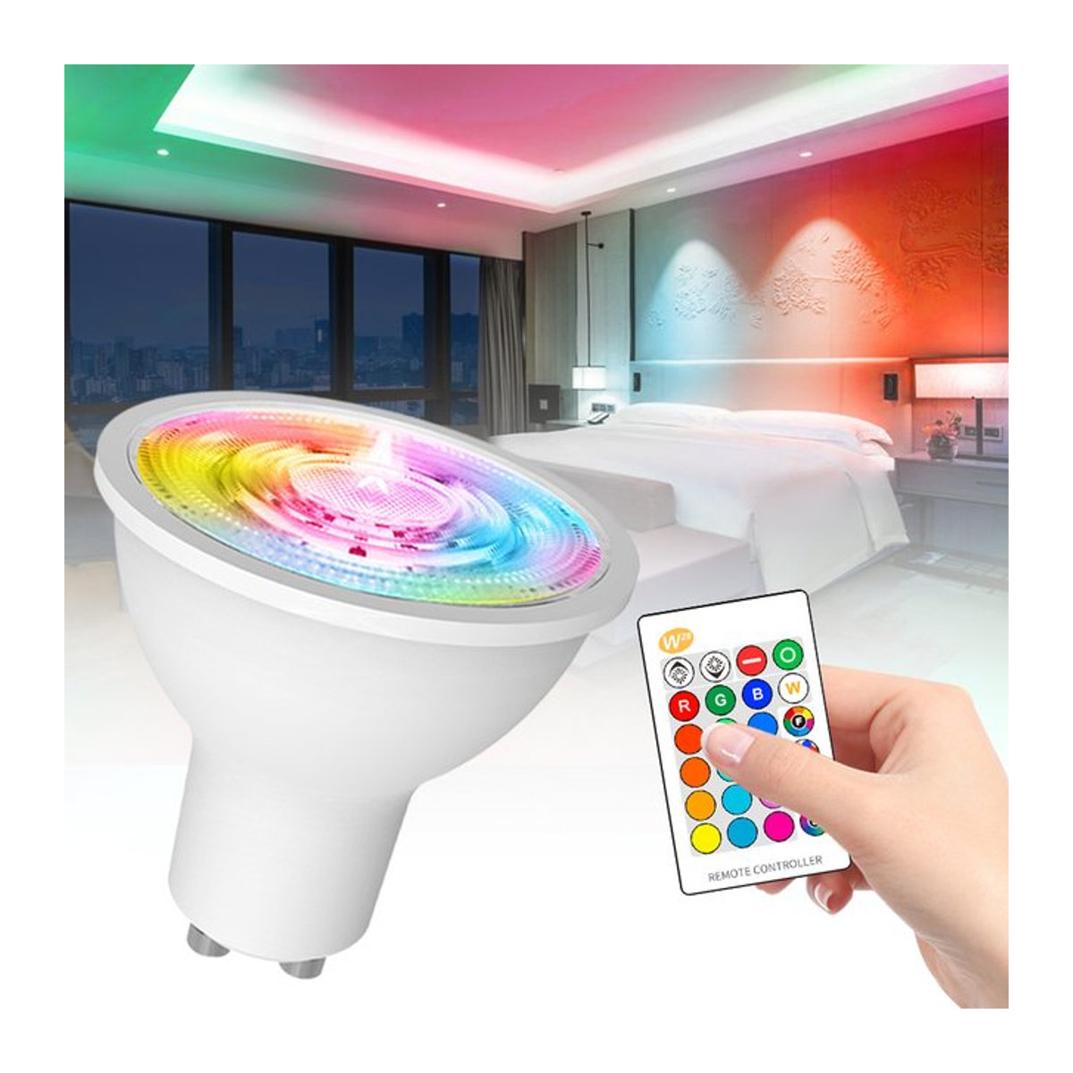 FastDeng RGBW LED-Strahler GU10 8 W dimmbar mit IR-Fernbedienung und 16 Farben - Bild 1