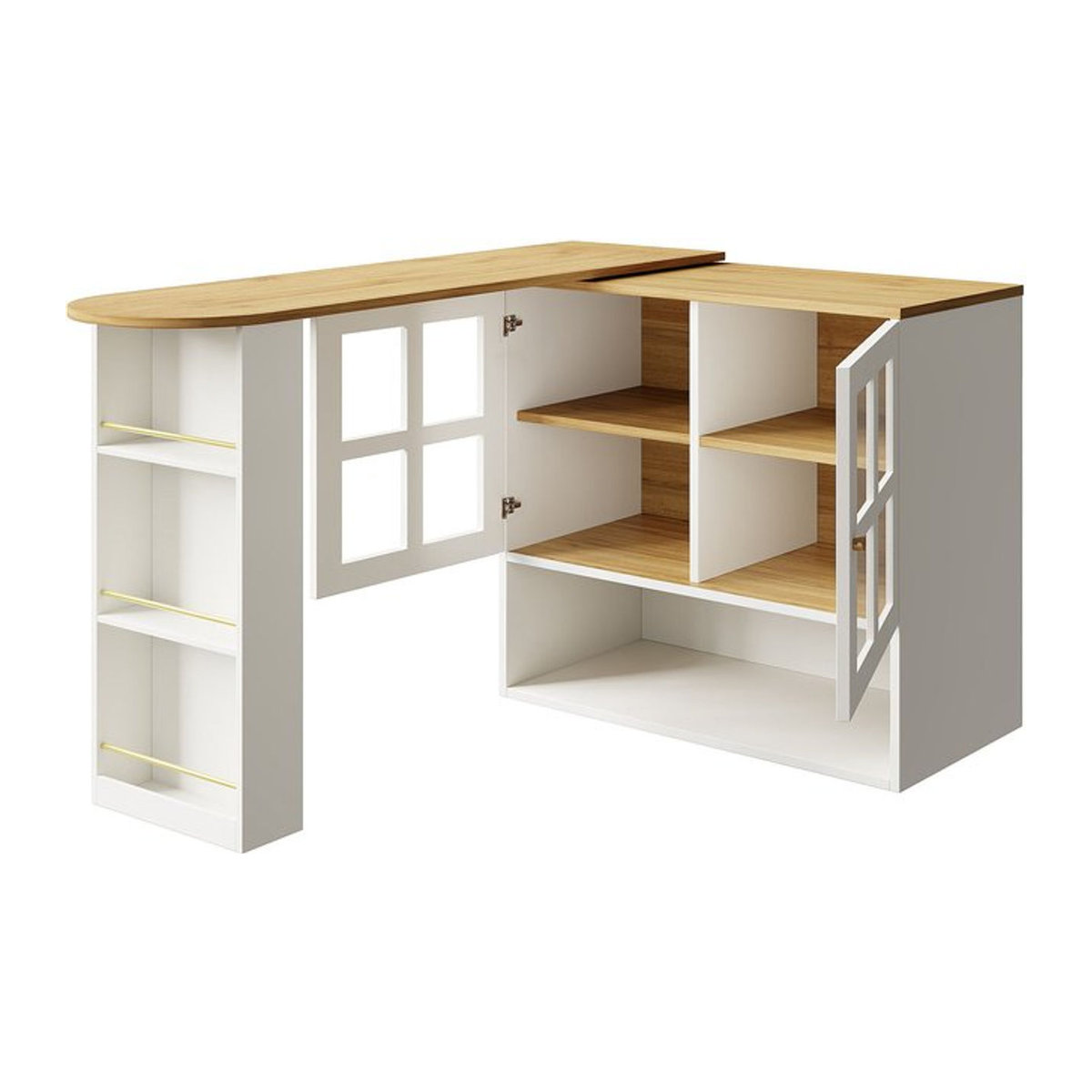FC Moderner 360 Grad drehbarer Esstisch mit Snackregal und 5 Ablageflächen in Weiß, B/T/H: 138-204 x 39 x 102,5 cm - Bild 1