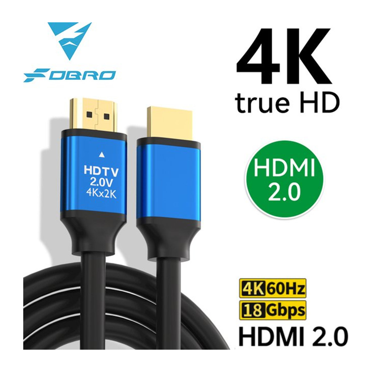 FDBRO HDMI 2.0 Kabel in Schwarz aus Aluminium für 4K 60Hz, kompatibel mit Xbox, PS5 und PS4 - Bild 1