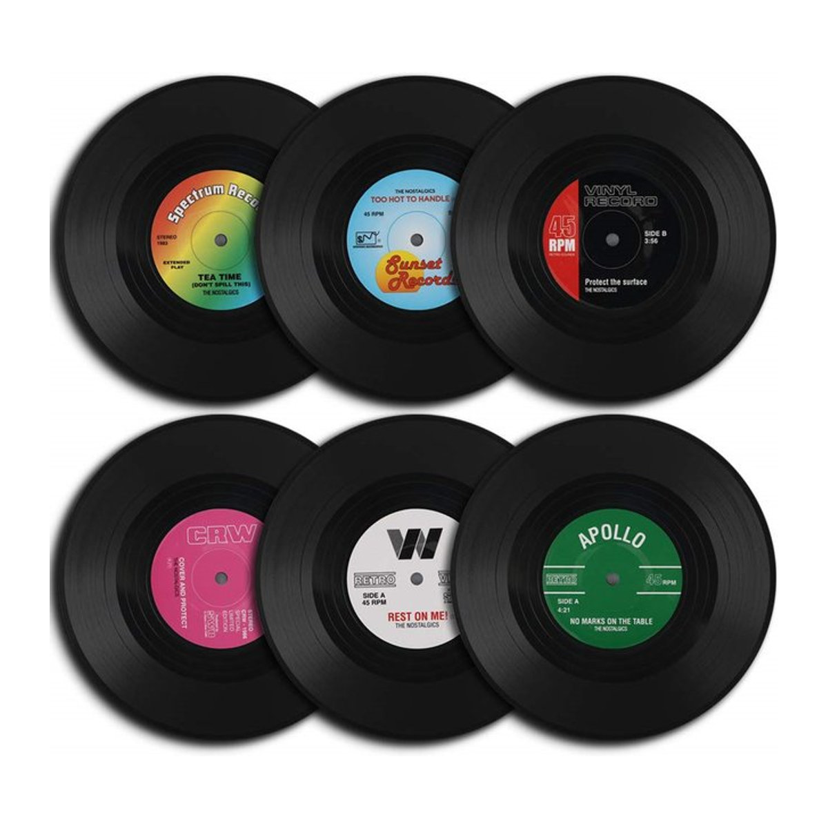 FEB.WIND Set mit 6 bunten Retro-Schallplatten-Untersetzern aus Kunststoff in Vintage-Optik - Bild 1