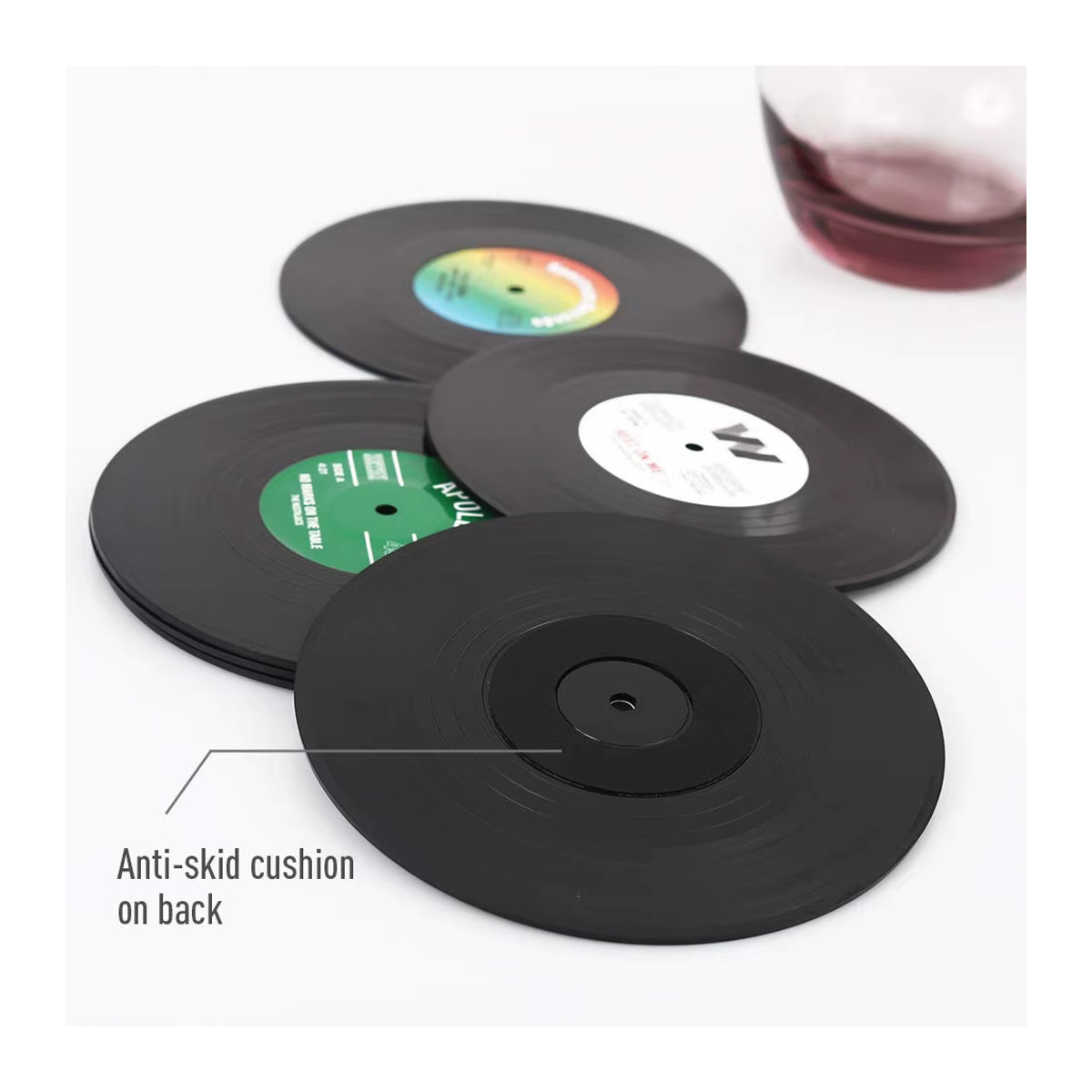 FEB.WIND Set mit 6 bunten Retro-Schallplatten-Untersetzern aus Kunststoff in Vintage-Optik - Bild 2