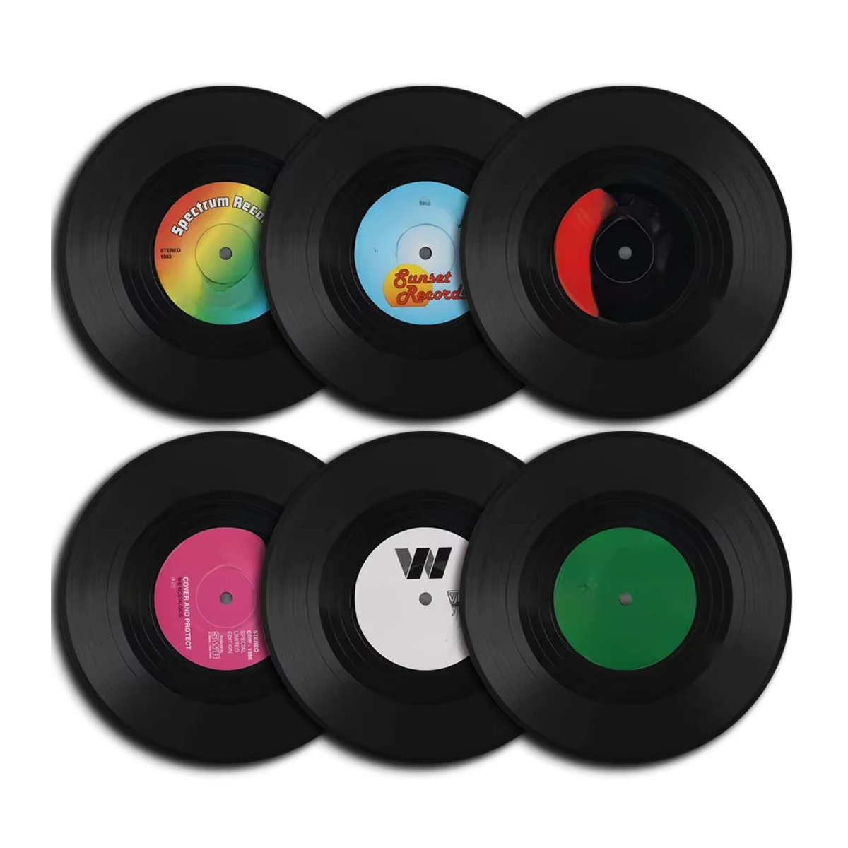 FEB.WIND Set mit 6 bunten Retro-Schallplatten-Untersetzern aus Kunststoff in Vintage-Optik - Bild 5