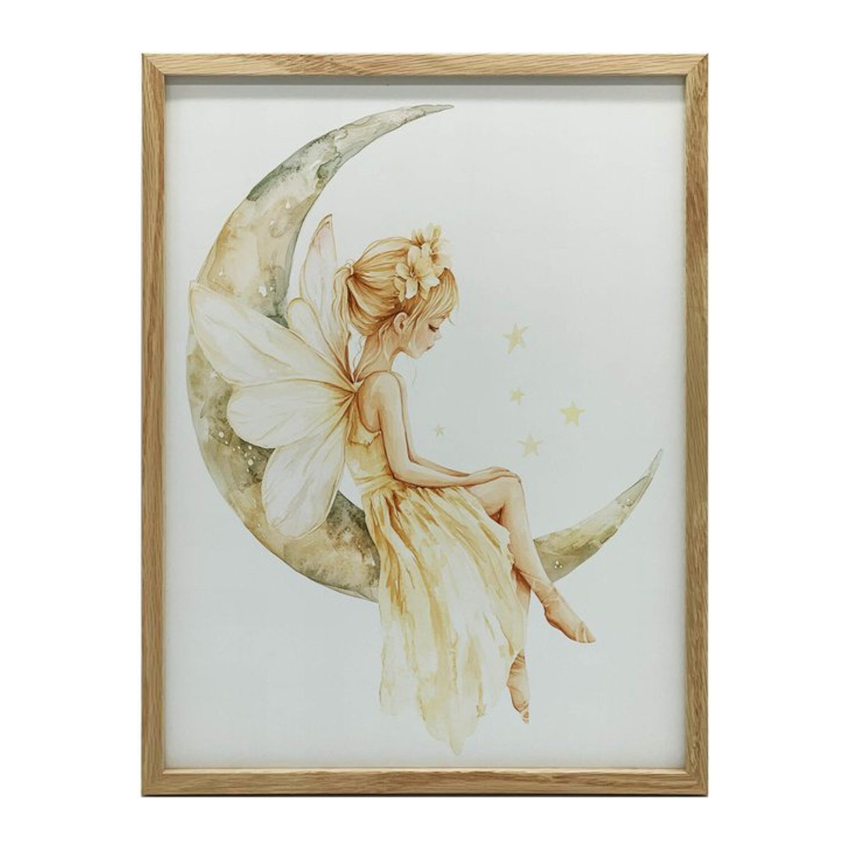 Fee auf dem Mond Wandbild mit dunkelbraunem Holzrahmen, B: 30 cm, H: 40 cm - Bild 1