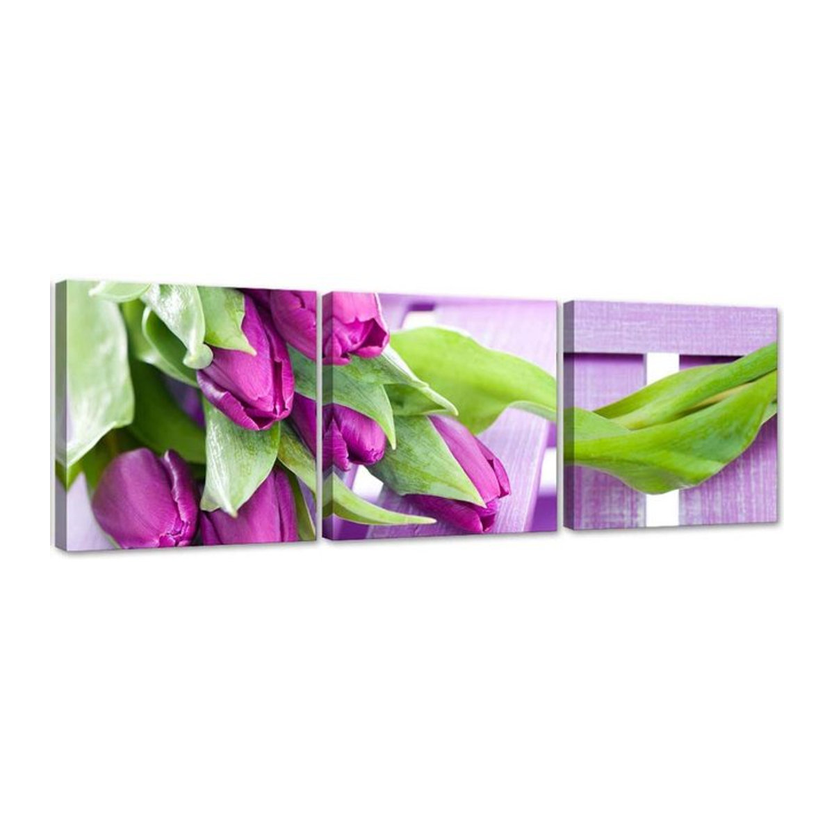 Feeby Leinwand-Set mit drei Bildern, Lila Tulpen Blumenstrauß in Rosa, B/H: 90 x 90 cm - Bild 1