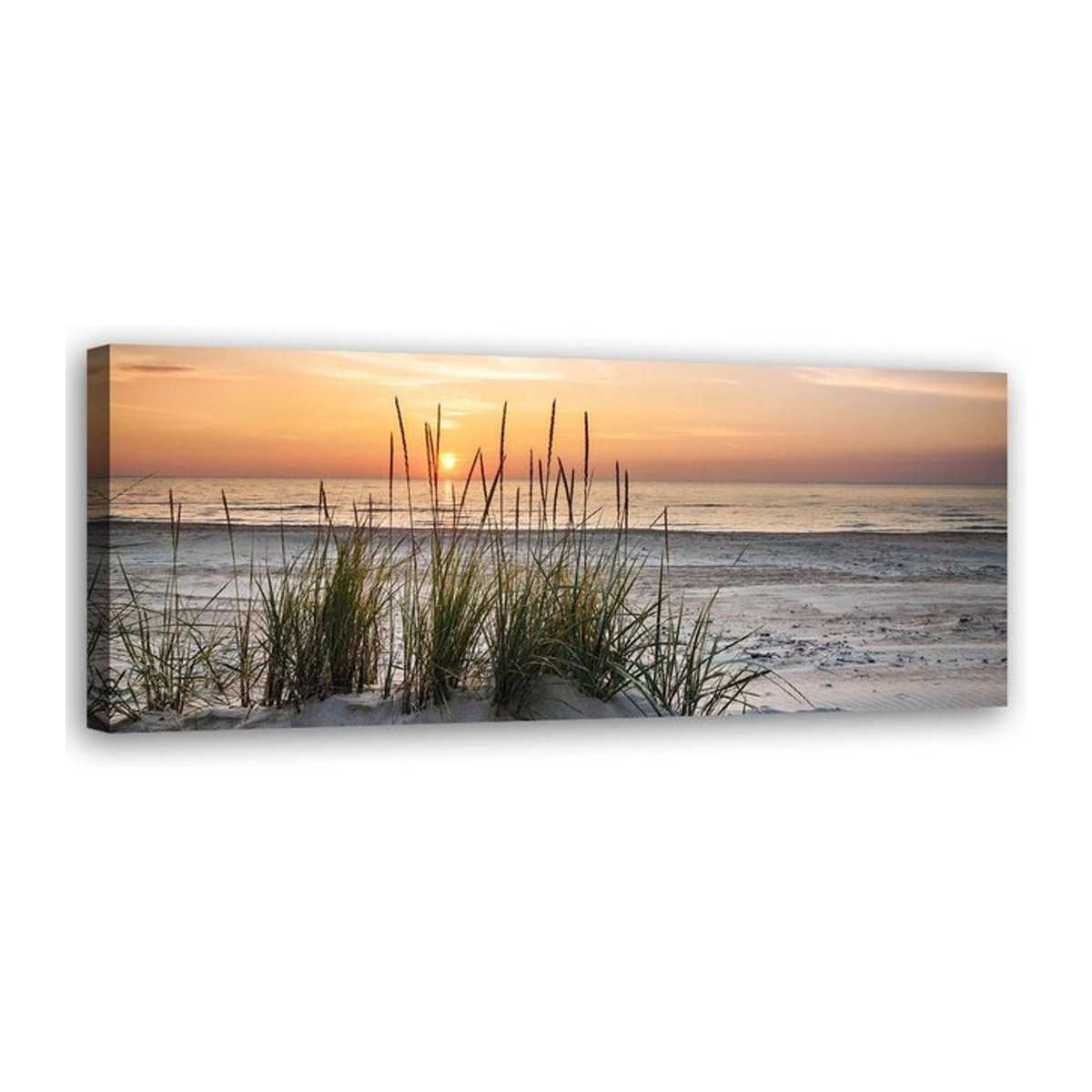 Feeby Leinwand Wanddekoration Sonnenuntergang am Strand in Orange, Breite: 90 cm, Höhe: 30 cm - Bild 1