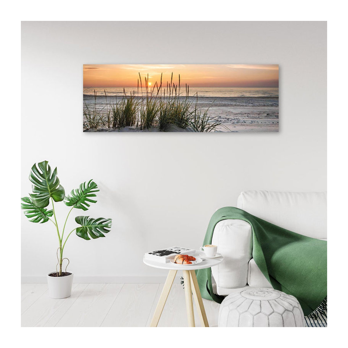 Feeby Leinwand Wanddekoration Sonnenuntergang am Strand in Orange, Breite: 90 cm, Höhe: 30 cm - Bild 2