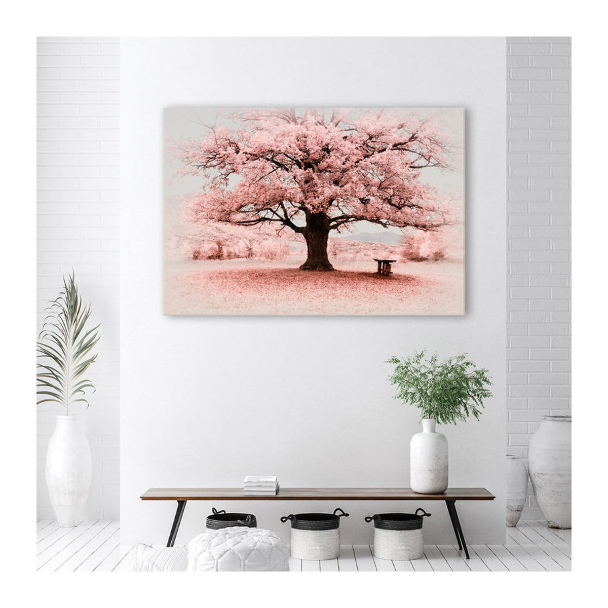 Feeby Leinwandbild Abstrakt Rosa Baum Landschaft Querformat B: 60 cm, H: 40 cm - Bild 2
