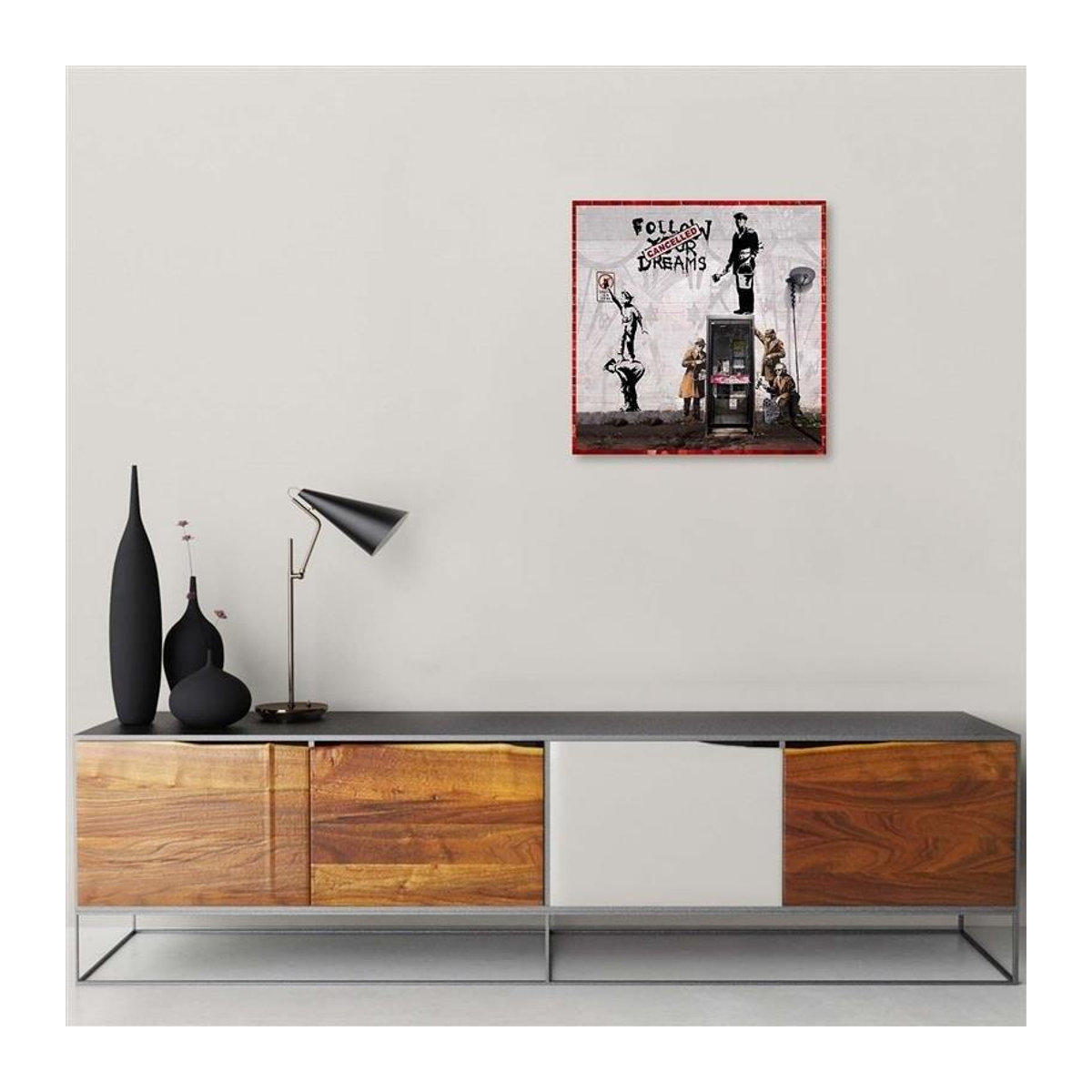 Feeby Leinwandbild Banksy Graffiti-Werke in Grau und Weiß, B/B: 30 x 30 cm - Bild 3