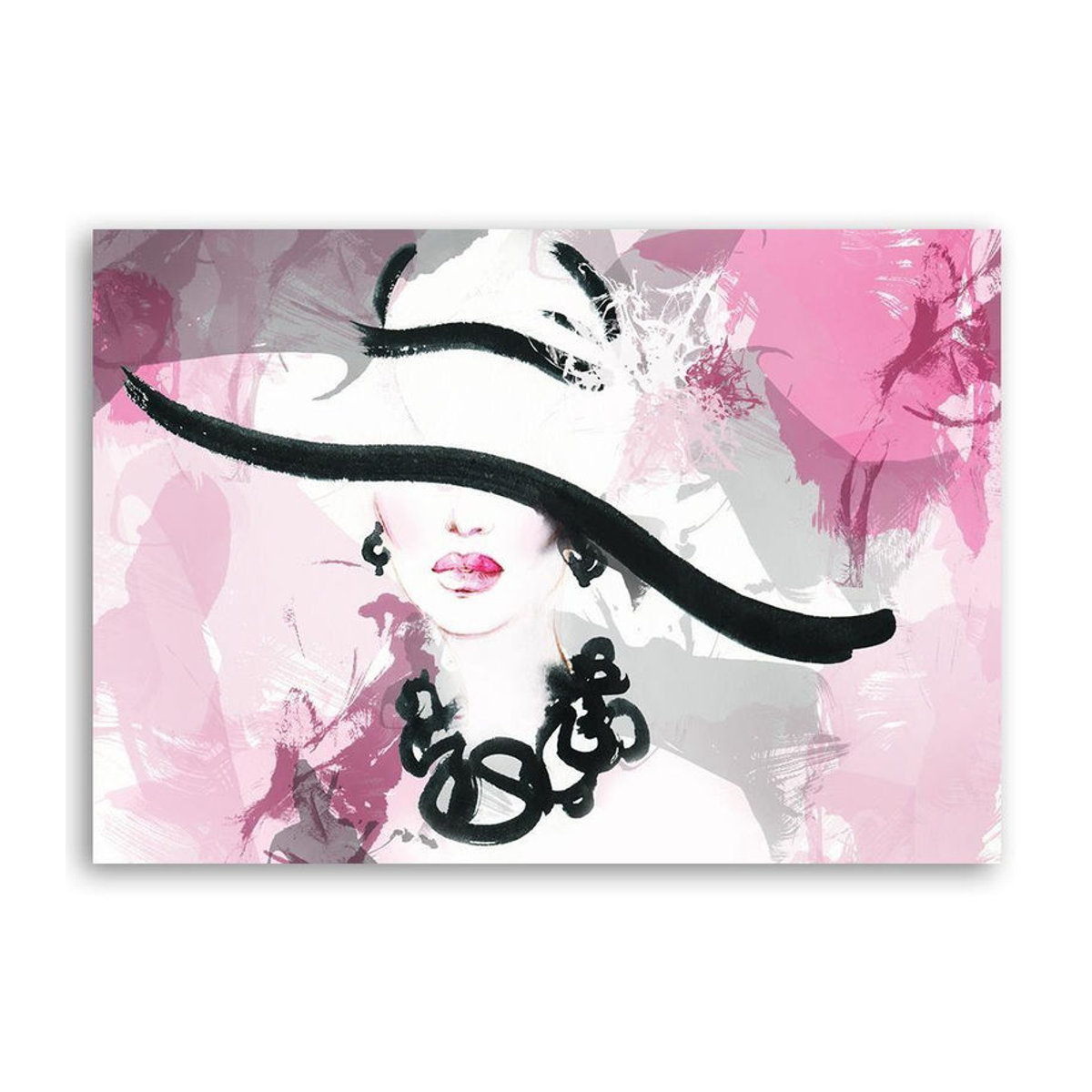 Feeby Leinwandbild Frau im Glamour-Hut Porträt in Rosa, Breite: 60 cm, Höhe: 40 cm - Bild 2