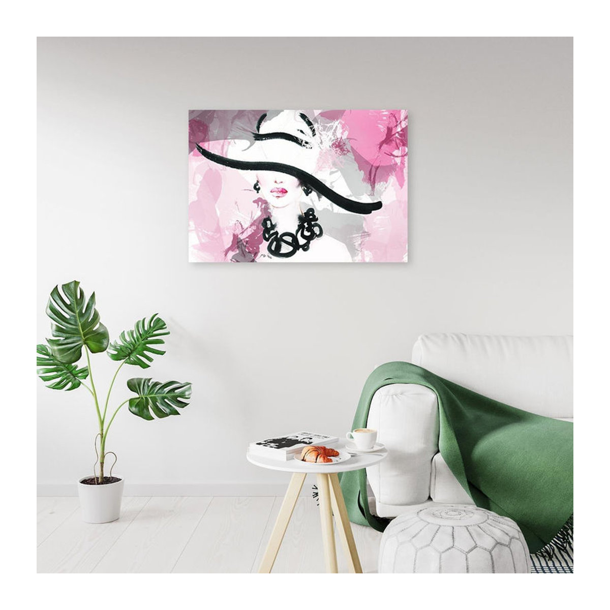 Feeby Leinwandbild Frau im Glamour-Hut Porträt in Rosa, Breite: 60 cm, Höhe: 40 cm - Bild 3