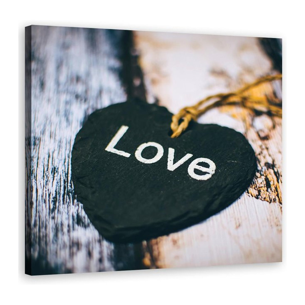 Feeby Leinwandbild Herz Liebe auf Holzschild in Schwarz, B/H: 30 x 30 cm - Bild 1