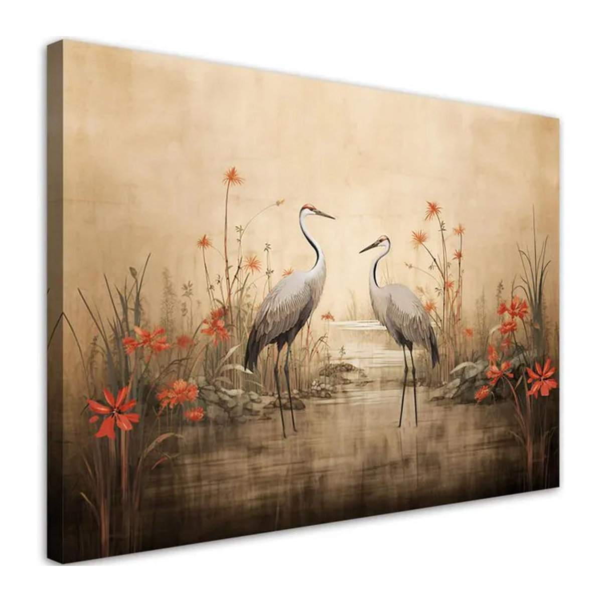 Feeby Leinwandbild Kraniche auf einem See in Beige, B: 60 cm, H: 40 cm - Bild 1