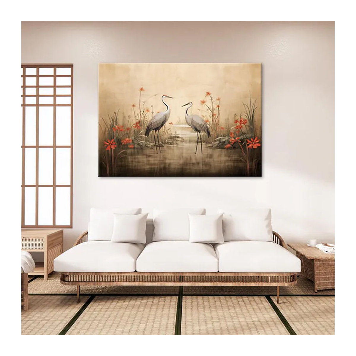 Feeby Leinwandbild Kraniche auf einem See in Beige, B: 60 cm, H: 40 cm - Bild 2