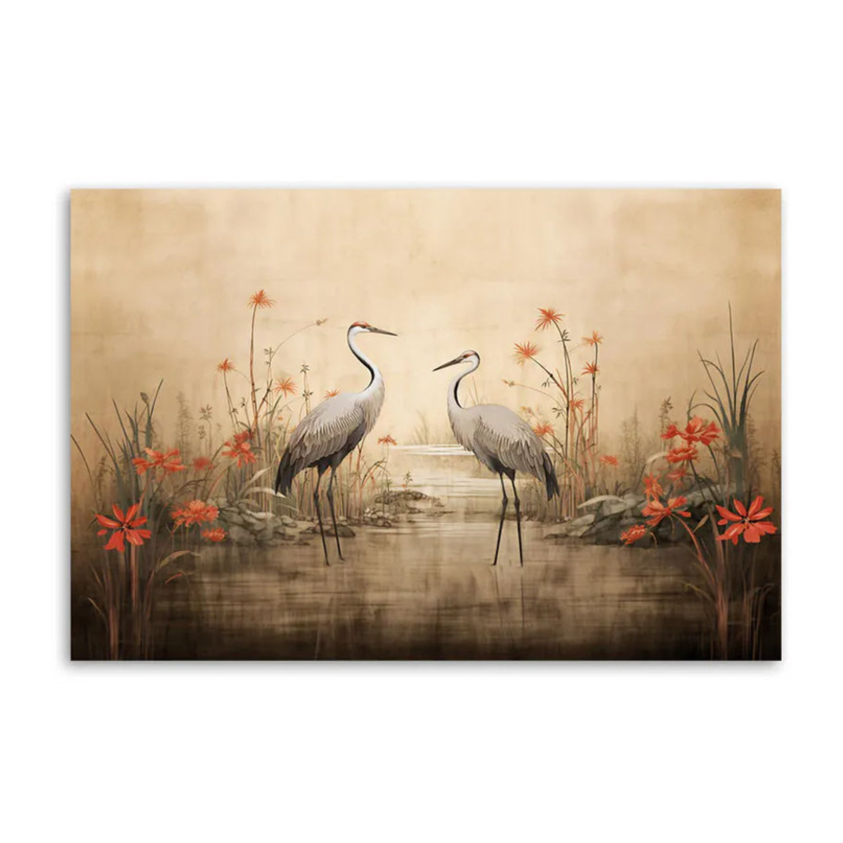 Feeby Leinwandbild Kraniche auf einem See in Beige, B: 60 cm, H: 40 cm - Bild 3