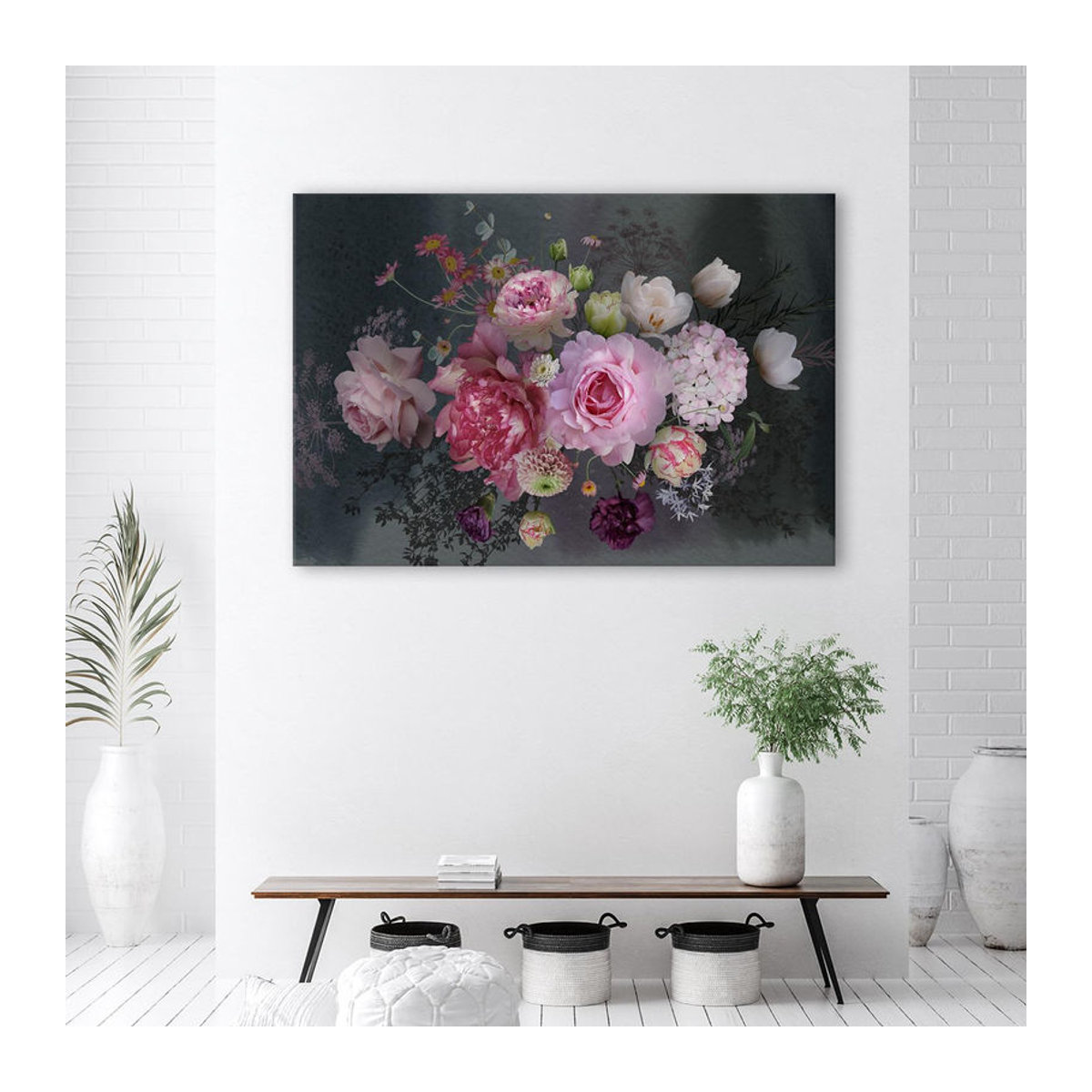 Feeby Leinwandbild Vintage Blumenstrauß in Rosa und Mehrfarbig, B: 60 cm, H: 40 cm - Bild 3