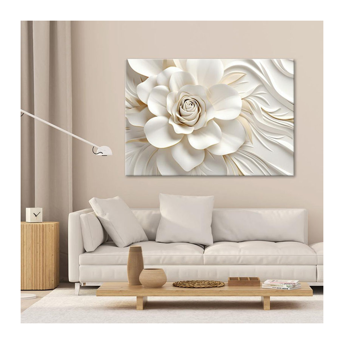 Feeby Leinwandbild Weiße Blume 3D Floral Modern Weiß B: 60 cm, H: 40 cm - Bild 2