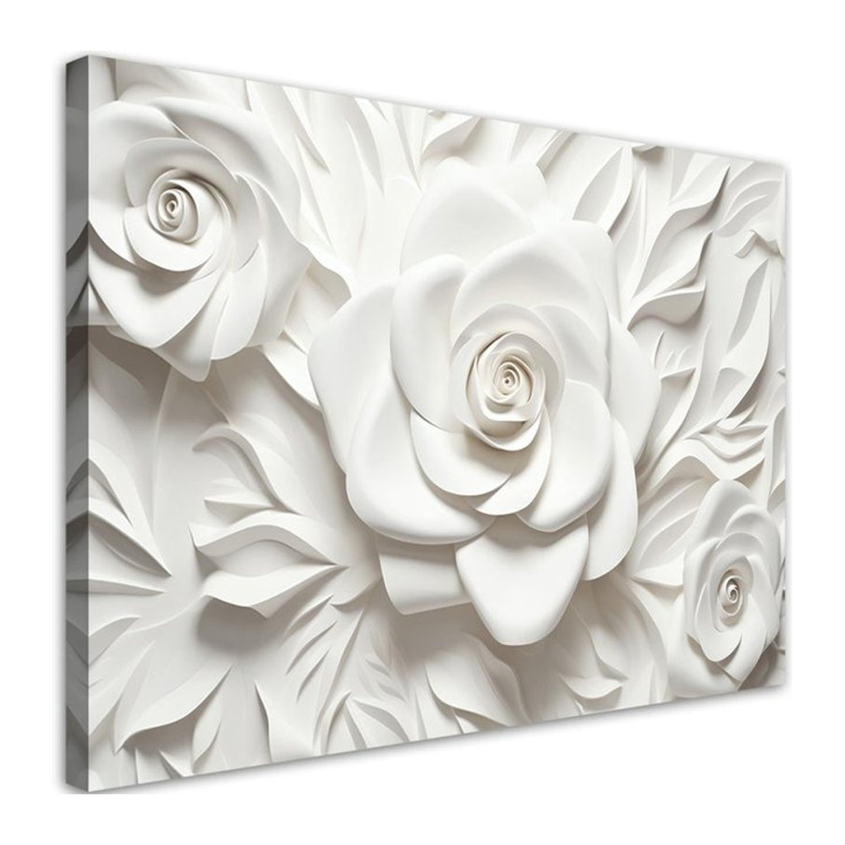 Feeby Leinwandbild Weiße Rose 3D Floral Modern, B: 60 cm, H: 40 cm, Farbe: Weiß - Bild 1