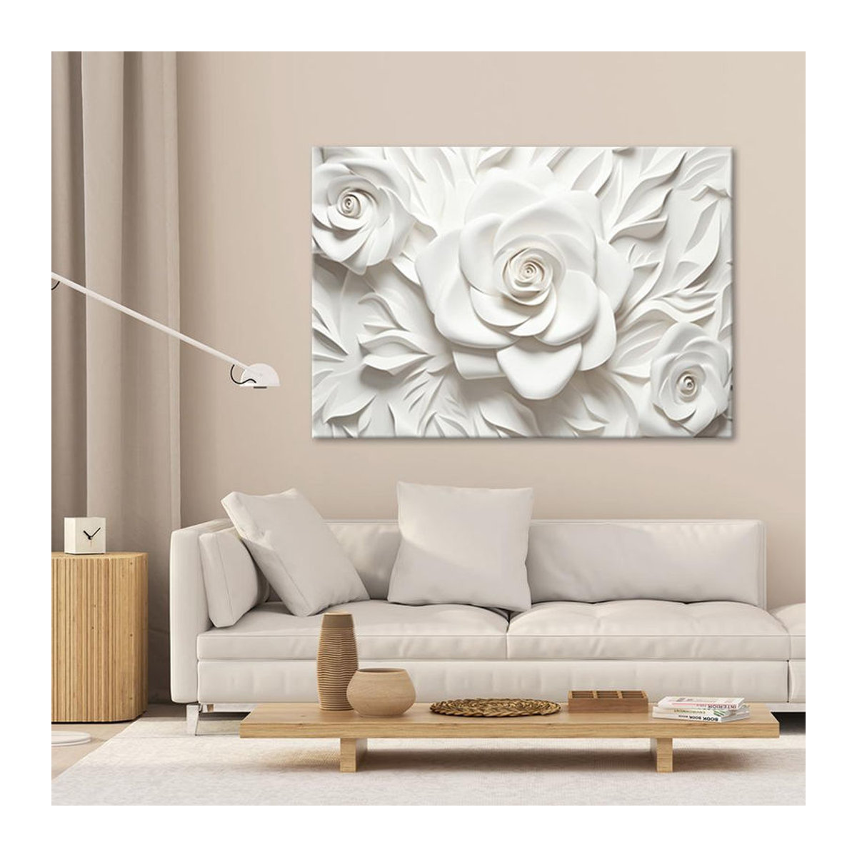 Feeby Leinwandbild Weiße Rose 3D Floral Modern, B: 60 cm, H: 40 cm, Farbe: Weiß - Bild 2