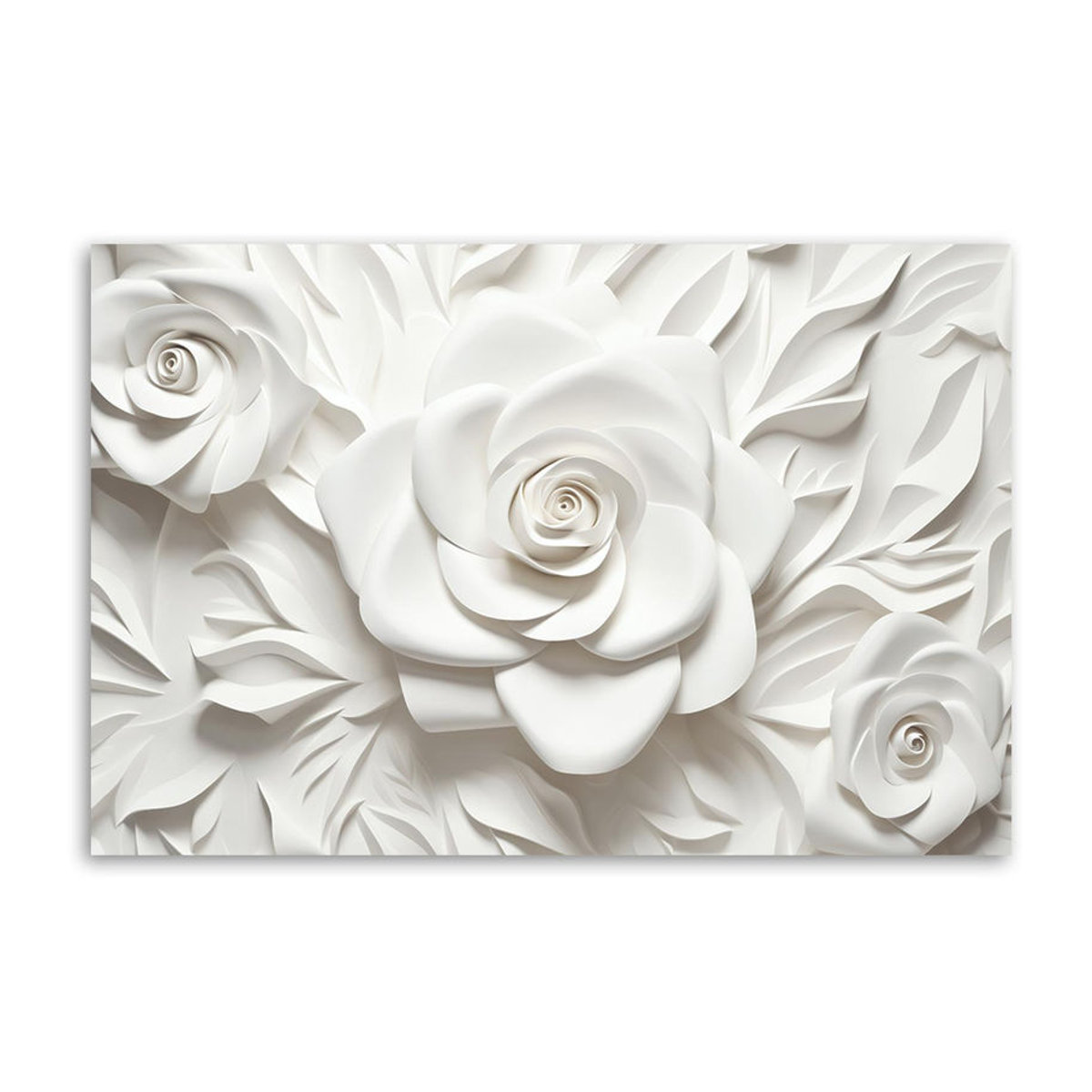 Feeby Leinwandbild Weiße Rose 3D Floral Modern, B: 60 cm, H: 40 cm, Farbe: Weiß - Bild 3