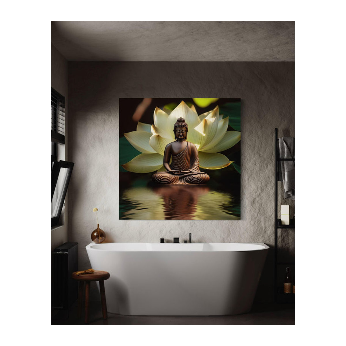 Feeby Leinwandbild Zen Buddha mit Seerose in Grün, quadratisch, 30 x 30 cm - Bild 2