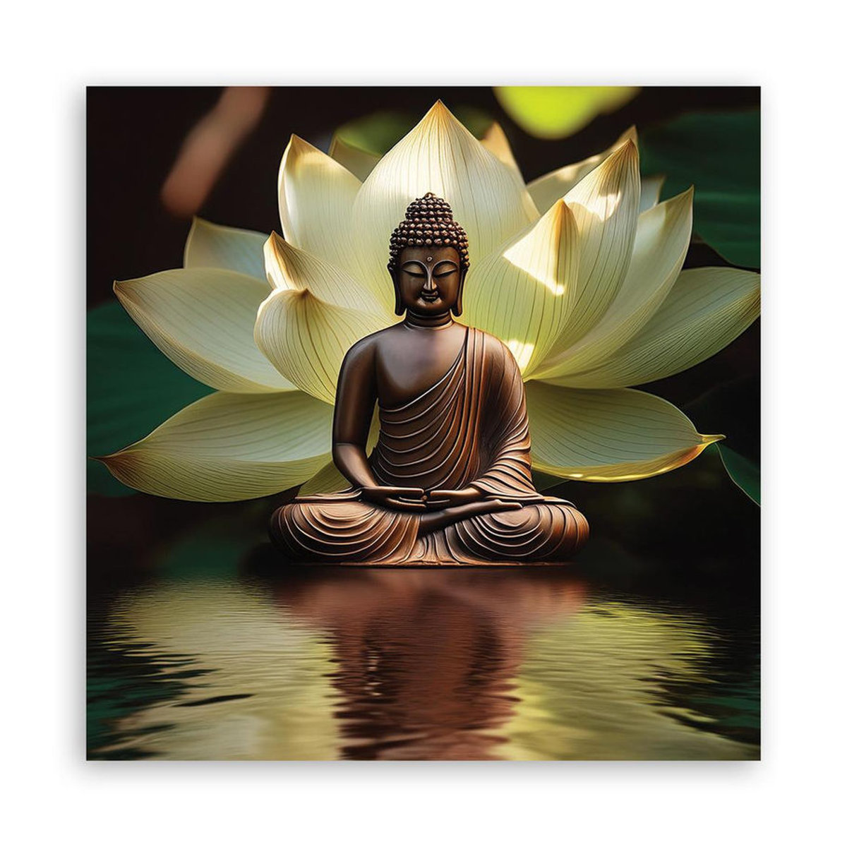 Feeby Leinwandbild Zen Buddha mit Seerose in Grün, quadratisch, 30 x 30 cm - Bild 3