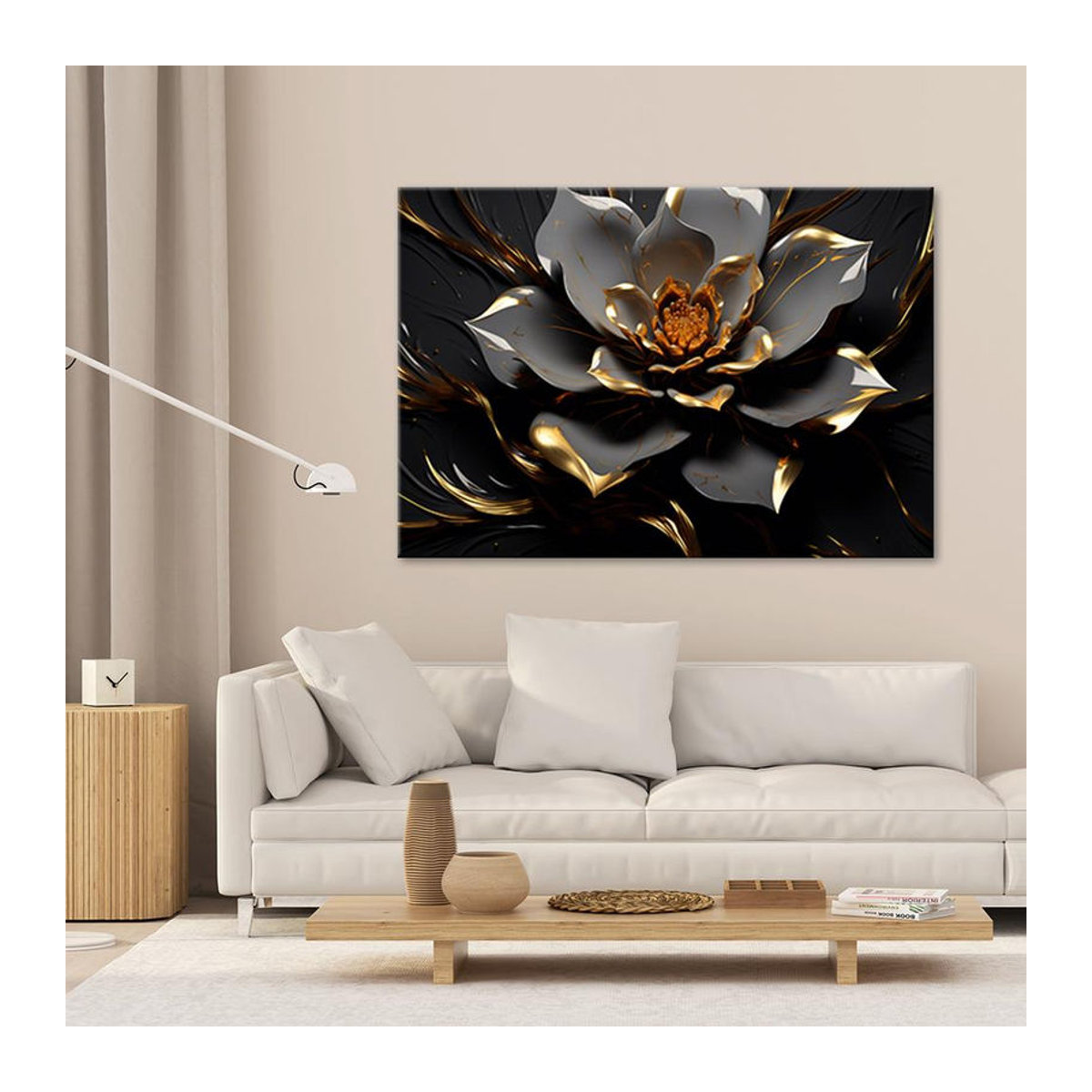 Feeby Leinwanddruck 3D Goldene Glamour-Blume in Schwarz, Breite: 60 cm, Höhe: 40 cm - Bild 2