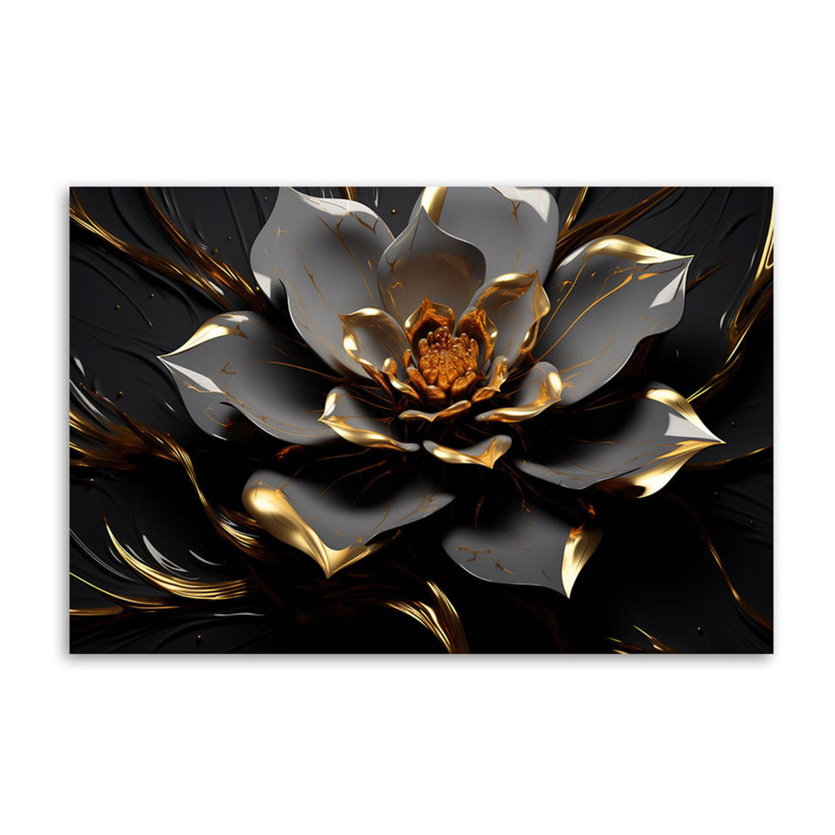 Feeby Leinwanddruck 3D Goldene Glamour-Blume in Schwarz, Breite: 60 cm, Höhe: 40 cm - Bild 3