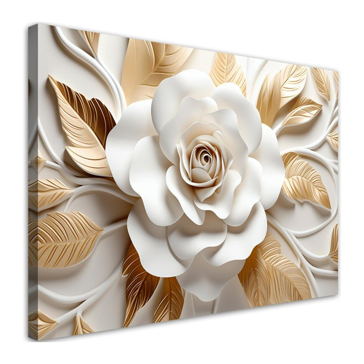 Feeby Leinwanddruck Blume in Weißgold, Motiv 3D Floral, B/H: 60 x 40 cm - Bild 1