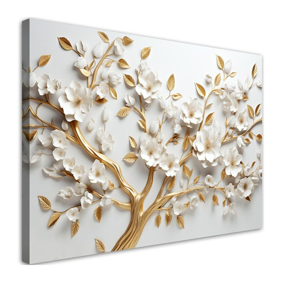 Feeby Leinwanddruck Goldener Kirschblütenbaum 3D Floral in Gold und Weiß, Breite: 60 cm, Höhe: 40 cm - Bild 1