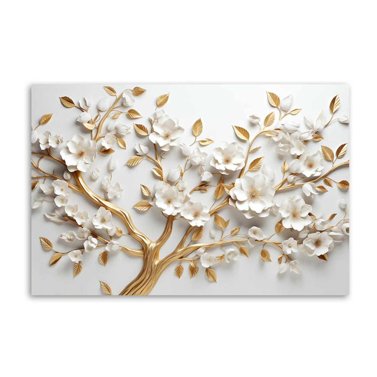 Feeby Leinwanddruck Goldener Kirschblütenbaum 3D Floral in Gold und Weiß, Breite: 60 cm, Höhe: 40 cm - Bild 2
