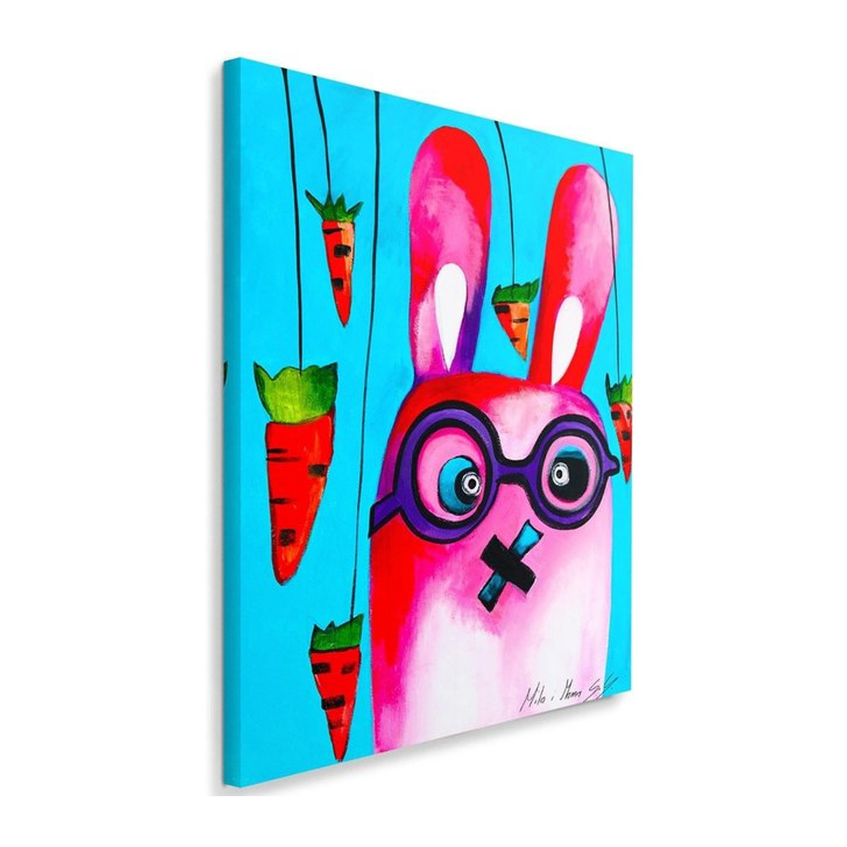 Feeby Leinwanddruck Rosa Hase mit Brille bunt, B/H: 60 x 40 cm - Bild 1
