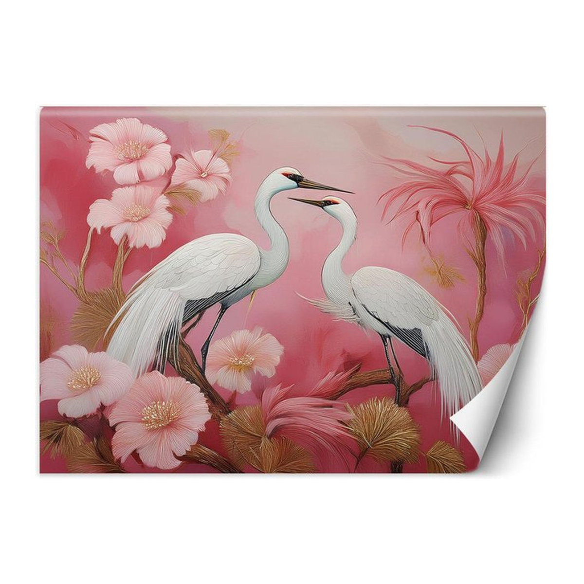 Feeby Tapete mit Kranichen und Blumen in Rosa, B: 100 cm, H: 70 cm - Bild 1