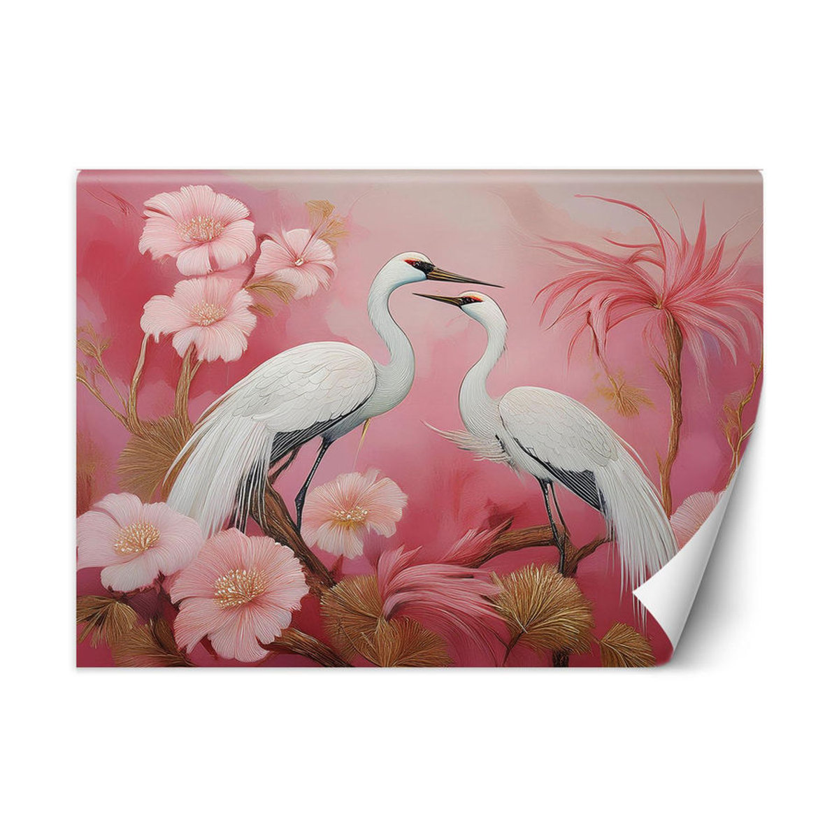 Feeby Tapete mit Kranichen und Blumen in Rosa, B: 100 cm, H: 70 cm - Bild 3