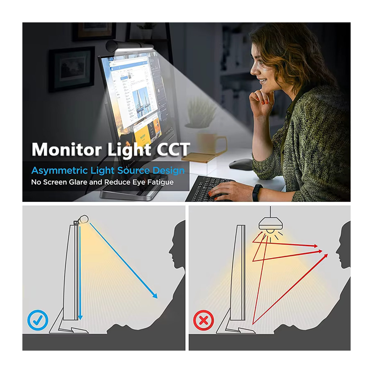 FEICAN RGB Monitor Lichtleiste Modern – 40 cm LED Bildschirm Hängeleuchte für Gaming und Arbeit, stufenlos dimmbar - Bild 2