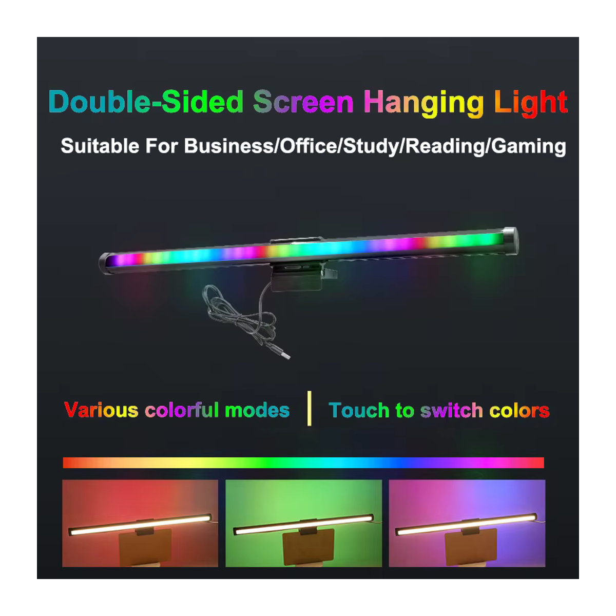 FEICAN RGB Monitor Lichtleiste Modern – 40 cm LED Bildschirm Hängeleuchte für Gaming und Arbeit, stufenlos dimmbar - Bild 4