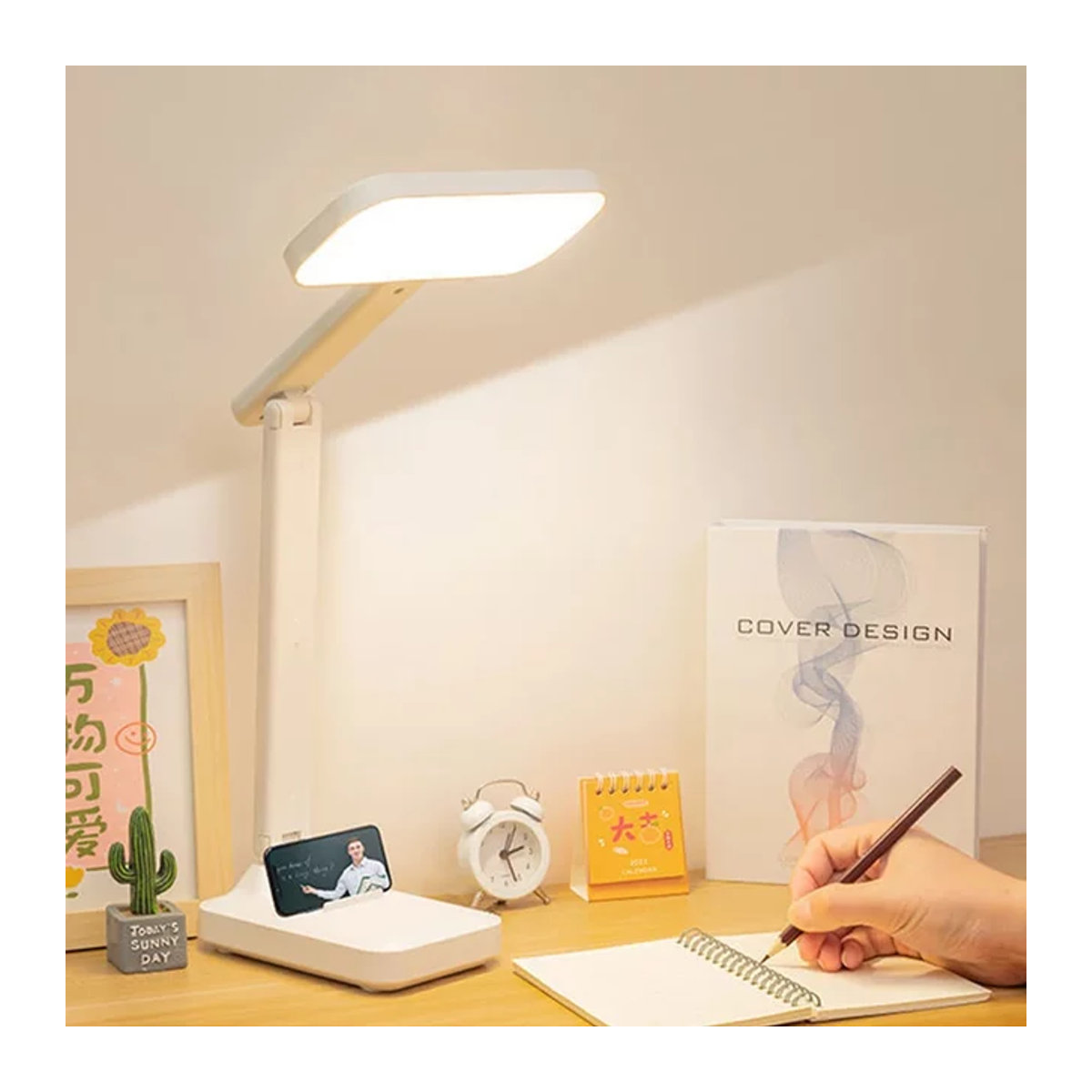 Feimefeiyou LED-Schreibtischlampe in Weiß, faltbare Tischlampe mit 3-stufiger Dimmfunktion, Touch-Nachtlicht und USB-Augenschutz - Bild 1