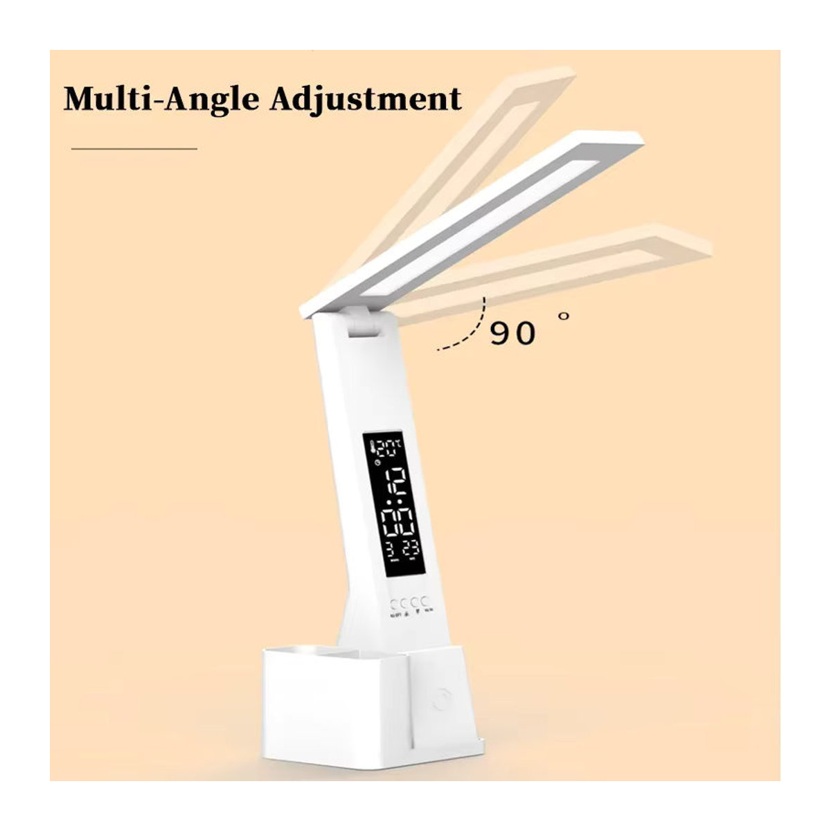 Feimefeiyou LED Schreibtischlampe in Weiß mit integrierter Uhr und Stifthalter, dimmbares Leselicht mit Touch-Schalter und USB-Aufladung - Bild 4