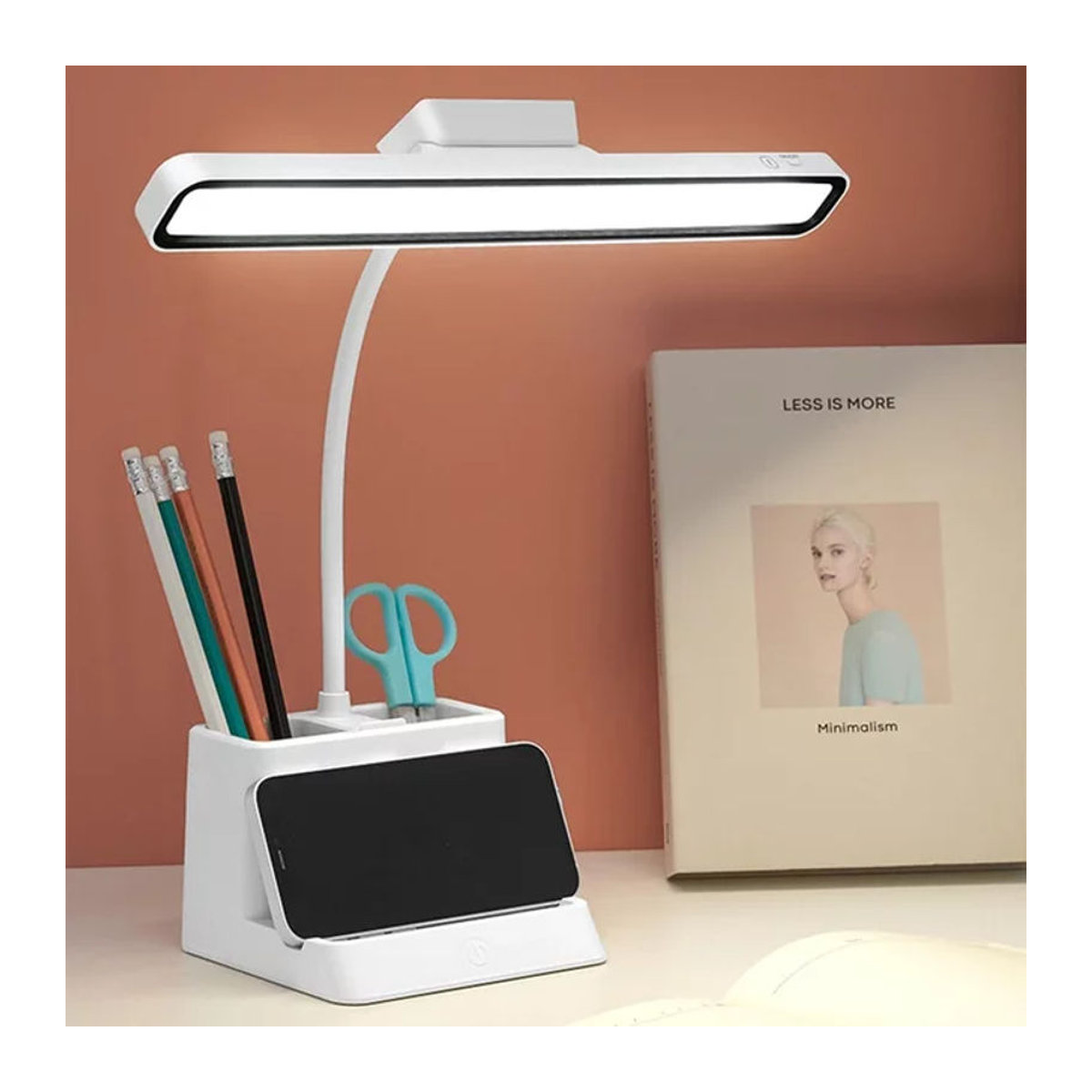 Feimefeiyou LED-Tischlampe in Weiß, wiederaufladbar mit USB-Licht und stufenlosem Dimmen, magnetisch und zum Aufhängen, ideal als minimalistisches Nachtlicht oder Leselampe für Schlafzimmer und Studentenwohnheime - Bild 1