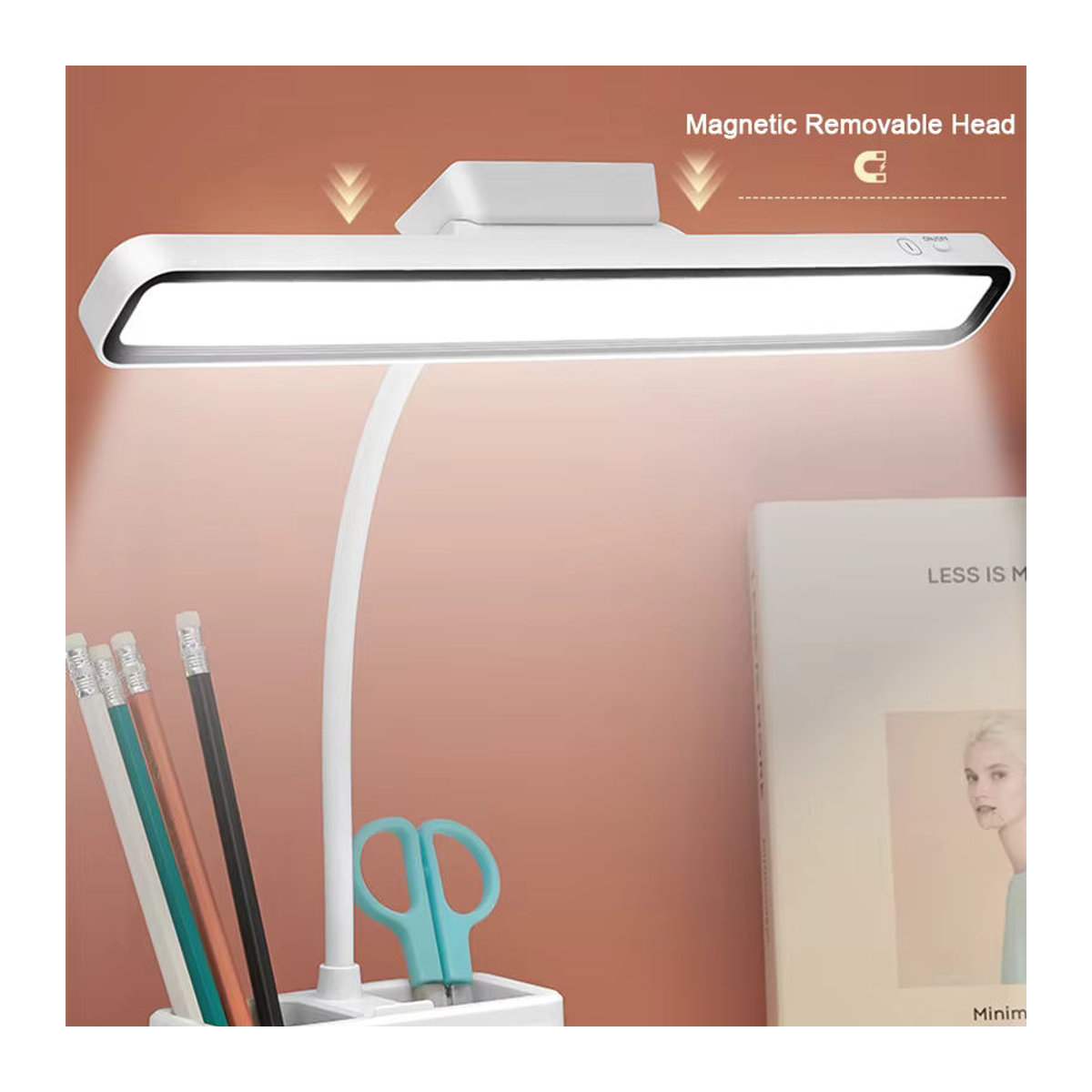 Feimefeiyou LED-Tischlampe in Weiß, wiederaufladbar mit USB-Licht und stufenlosem Dimmen, magnetisch und zum Aufhängen, ideal als minimalistisches Nachtlicht oder Leselampe für Schlafzimmer und Studentenwohnheime - Bild 4