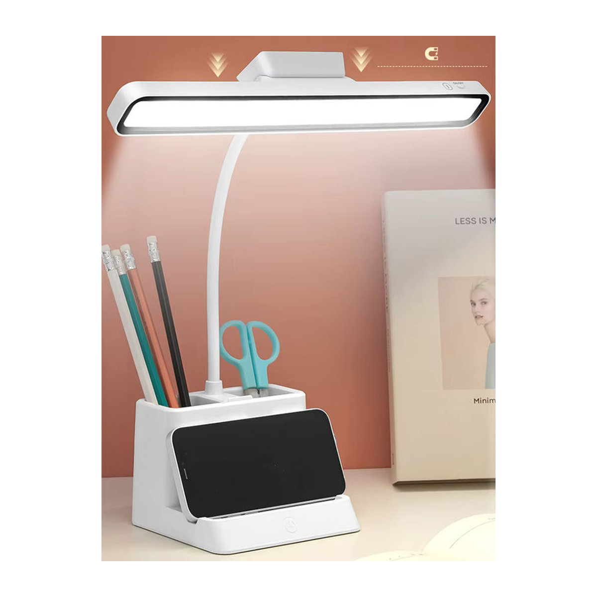 Feimefeiyou LED-Tischlampe in Weiß, wiederaufladbar mit USB-Licht und stufenlosem Dimmen, magnetisch und zum Aufhängen, ideal als minimalistisches Nachtlicht oder Leselampe für Schlafzimmer und Studentenwohnheime - Bild 6